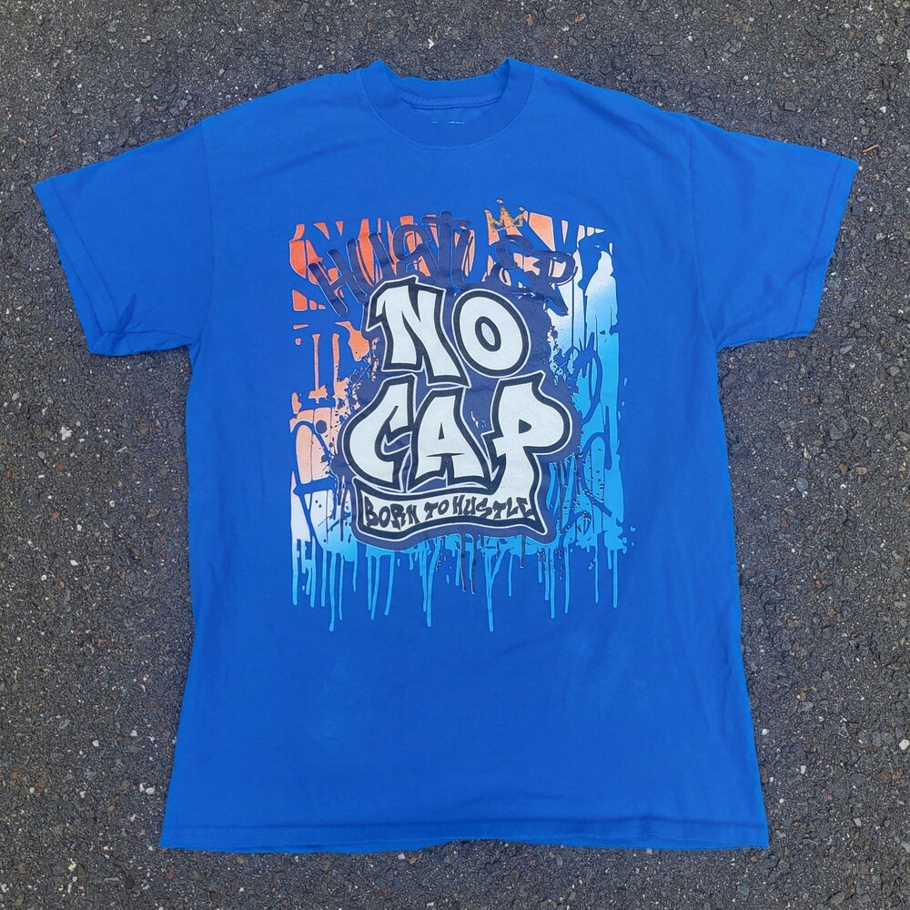 3Forty Inc. Born To Hustle No Cap Graphic T-Shirt Blue Size M